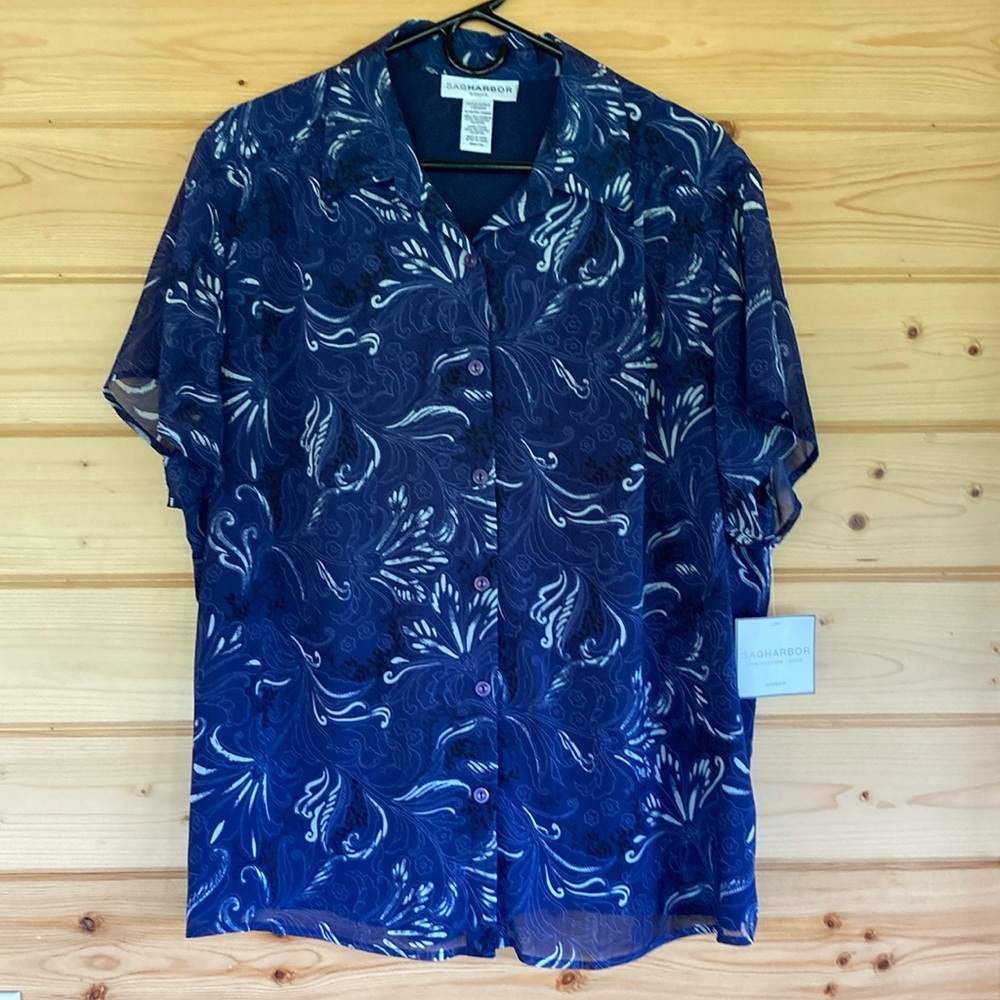 Women’s Navy Blue Patterned Sag Harbor Shirt 1X
